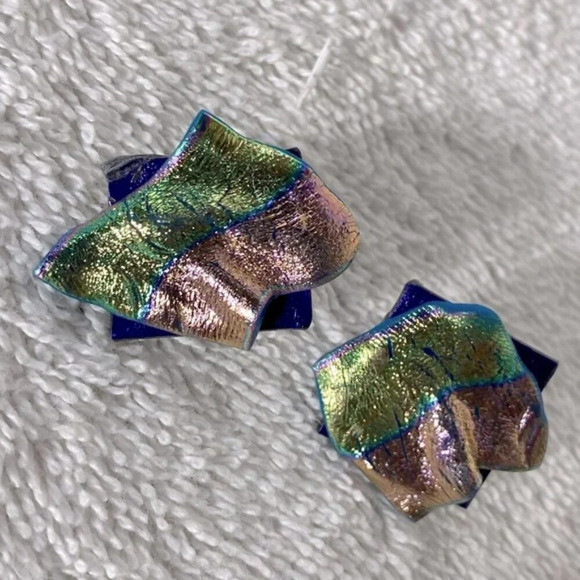 Vintage Handmade Textured Multicolour Metallic Clip On Earrings - Picture 1 of 7